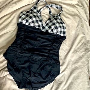 HAIVIDO V-neck one piece ruching VERY supportive. Soft cups, adjustable straps